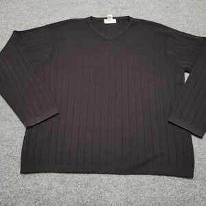 Alfani Sweater Men's L 100% Merino Wool Extra Fine Black V-Neck Made Italy